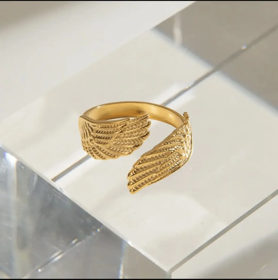Gold Angel Wings Adjusable Ring - Image 3